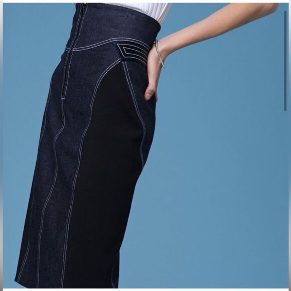 Diane Von Furstenberg InBan Design Band Zip Front Fitted Denim Jean Pencil Skirt - Picture 4 of 16